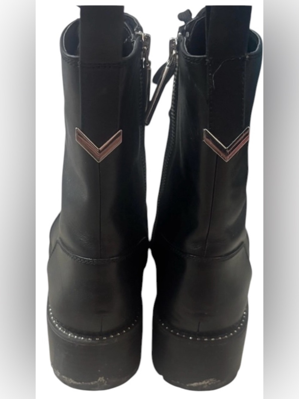 ZARA Black Combat Moto Boots Women’s Size 7 | Lace-Up Side Zip Lug Sole - Picture 3 of 9